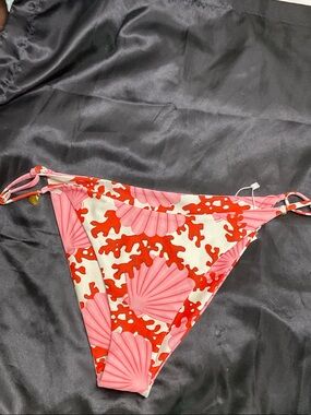 Seashell & Coral Print Tie-Side Bikini Bottom - Pink & Red